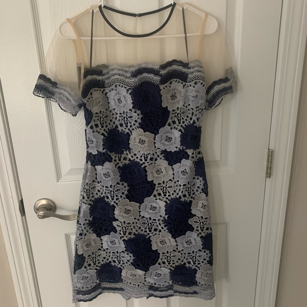 Floral Appliqué Dress, Illusion Top